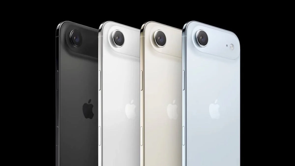 Die vier Farben des iPhone 17 Air vor schwarzem Hintergrund