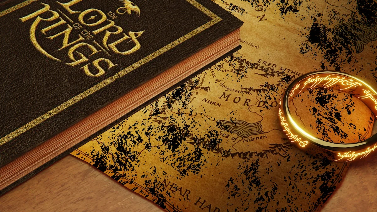 Herr der Ringe Buch auf Karte von Mittelerde