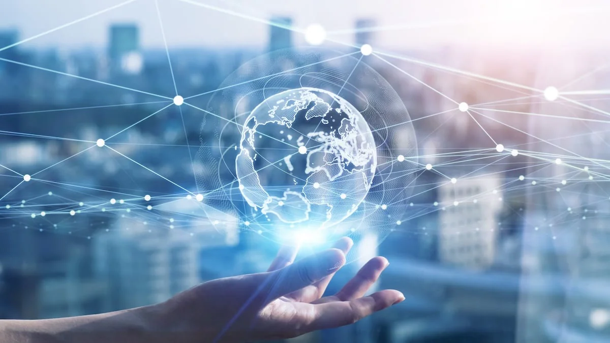Innovative Technik: Globales Kommunikationsnetzwerkkonzept, digitale Transformation